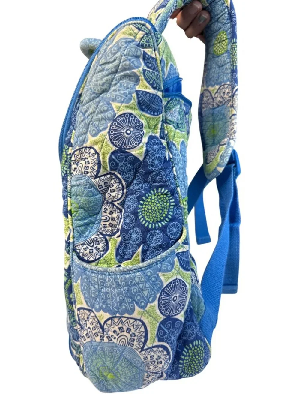 Vera Bradley Doodle Daisy Blue Floral Quilted Backpack W/Multiple Pockets
